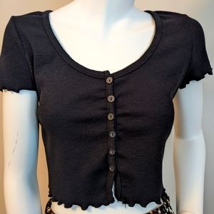 Ribbed button down crop - lettuce hem